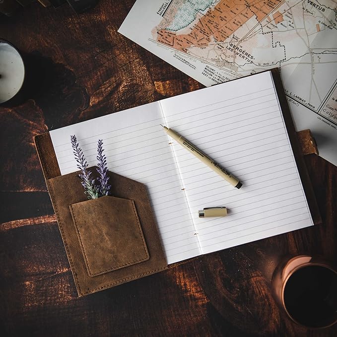 Refillable Leather Journal | Premium Lined A5 Notebook Cover | 200 Ruled - Image 6