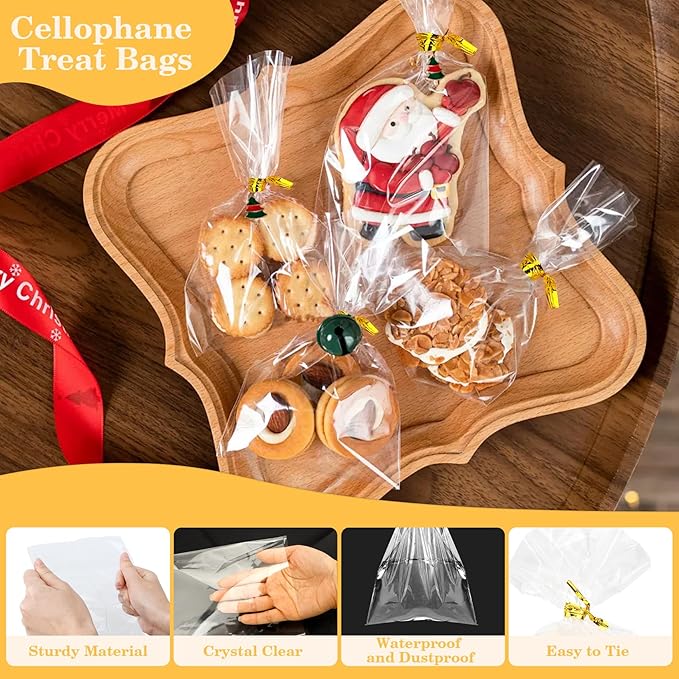 Cidenbio 100 PCS Cellophane Treat Bags, 5x7 In Clear Cellophane Gift Bags - Image 2