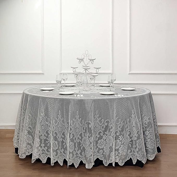 Tableclothsfactory 120" Ivory Premium Lace Round Tablecloth by TABLECLOTHSFACTORY