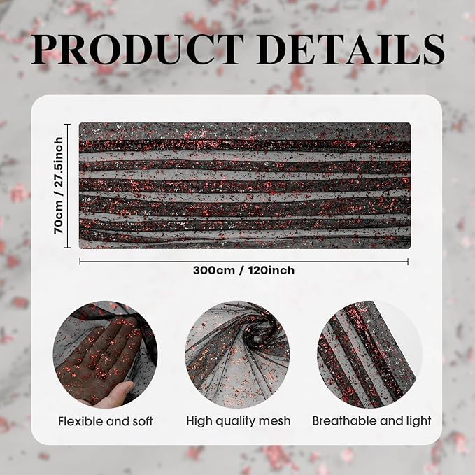 Artoid Mode 6PCS Black Red Gold Gauze Table Runner 120 Inch 10FT, Glitter - Image 5
