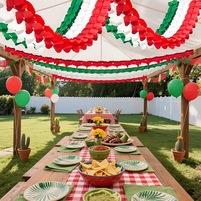 12Pcs Red White and Green Party Decorations, Hanging Paper Streamers Garland - Image 3