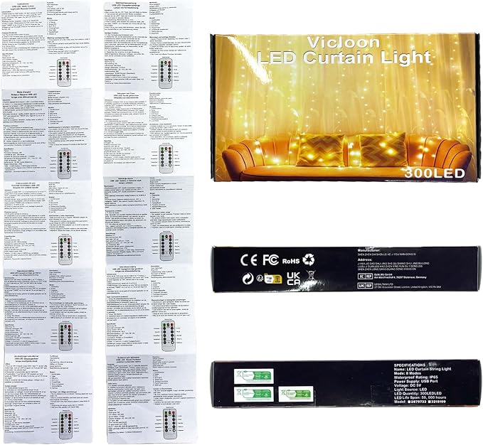 Vicloon Fairy Curtain Lights, 300 LED White Curtain Lights, 8 Modes 9.8×9.8Ft - Image 8