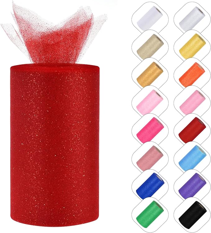 Glitter Tulle Rolls 6” by 50 Yards Sparkle Tulle Fabric Ribbon Sequin Tulle by ICOSHOW