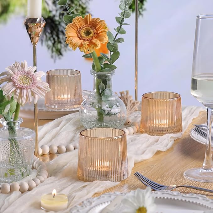 DARJEN Gold Ribbed Tealight Votive Candle Holders Set of 10- Tea Light Candle - Image 7