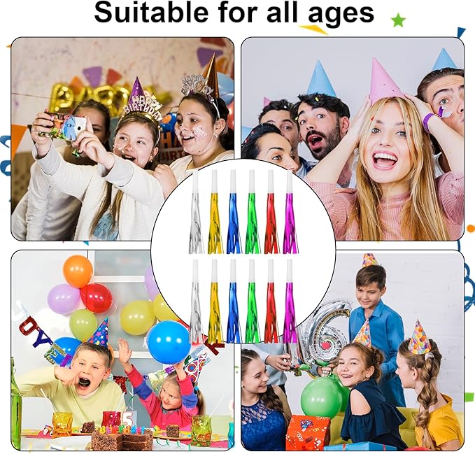 24 Pcs Party Horns, Party blowers Noise Makers, Graduation Noise Makers Glitter - Image 7