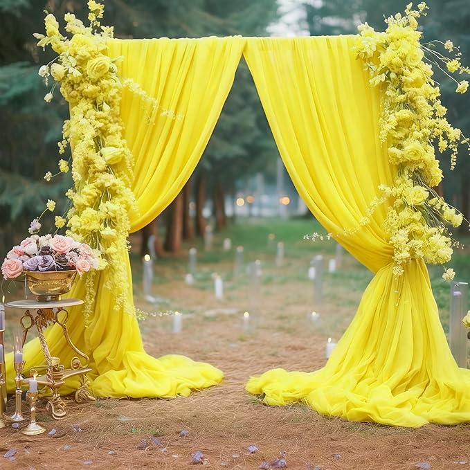 10ft x 10ft Yellow Backdrop Curtain Drapes, Wrinkle-Free Sheer Chiffon Fabric - Image 2
