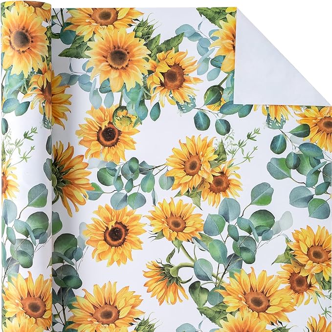 WRAPAHOLIC Kraft Sunflower Wrapping Paper Roll - Image 2