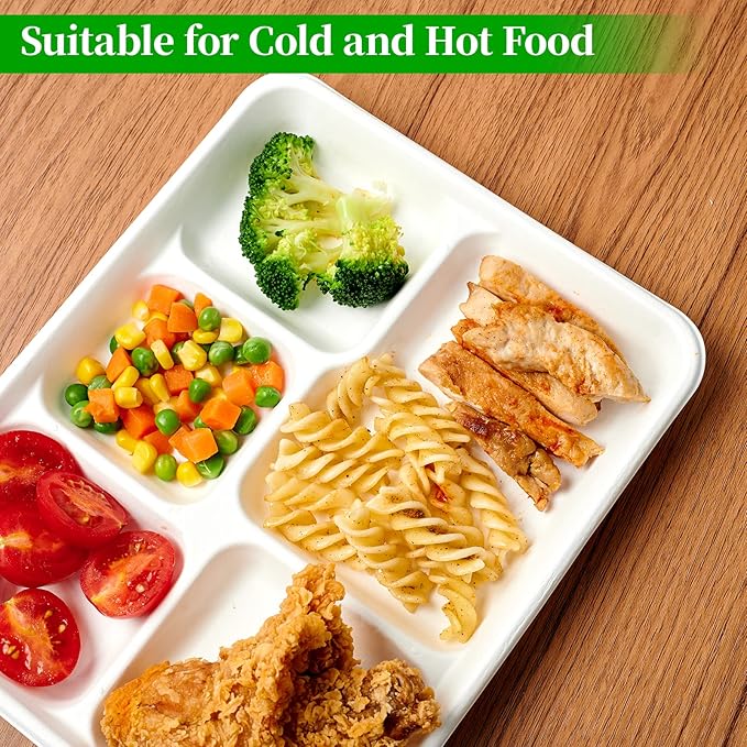 ECOLipak 100% Compostable 5 Compartment Plates, 125 Pack Disposable Paper Plates - Image 5