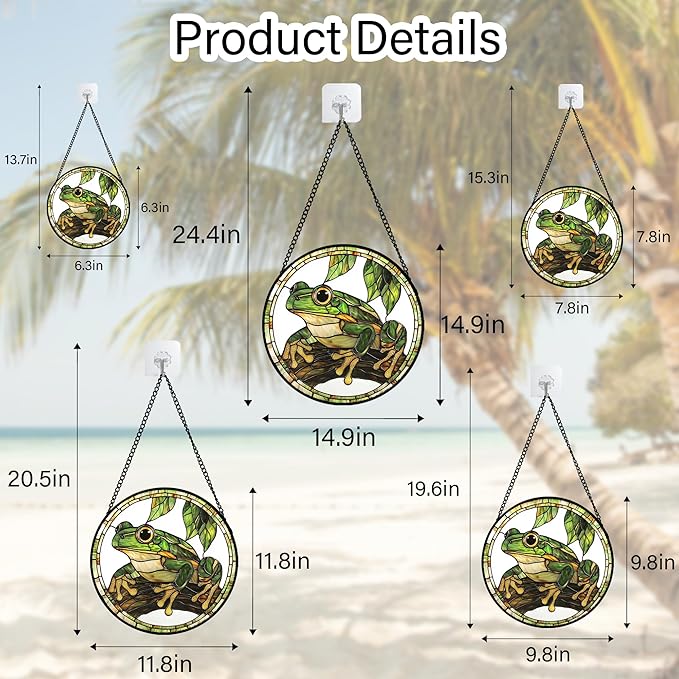 Stained Glass Window Hanging, Frog Green Leaf Sun Catchers Colorful Glass Panel - Image 5