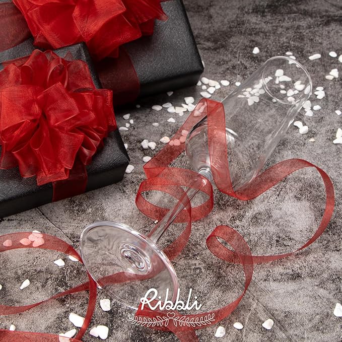 Ribbli Red Organza Ribbon, 1/2 Inches x Continuous 50 Yard, Cookie Wrapping - Image 2