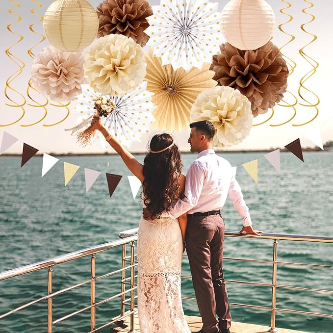Boho Baby-Shower White-Brown Champagne Fall Party-Decorations - Image 5