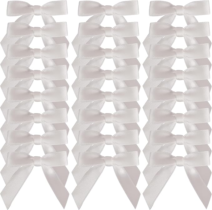 50pcs 1-1/2" Mini White Satin Ribbon Bows Without Twist Ties - Image 2