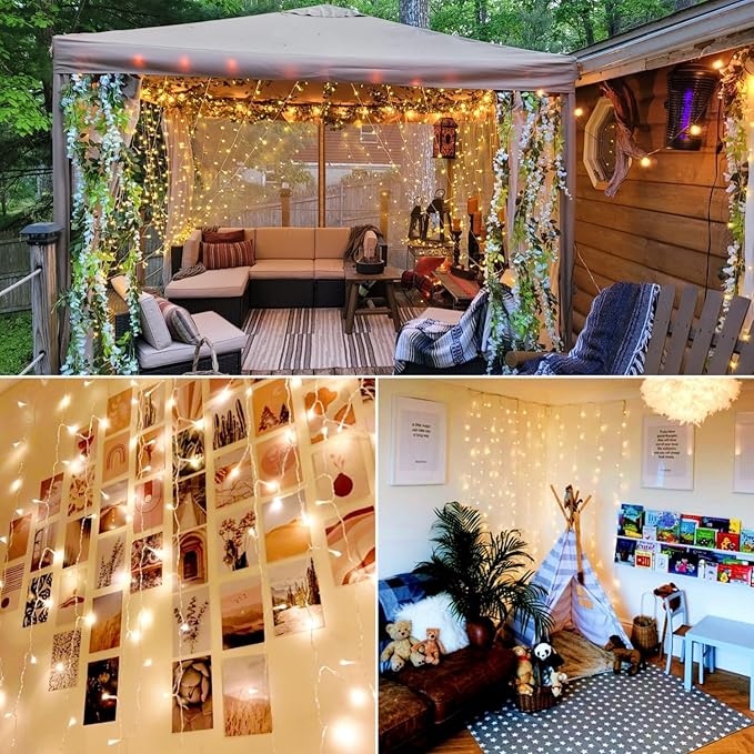 LE Fairy Curtain Lights Battery Operated & USB Plug in, Remote 10 x 10 ft - Image 7