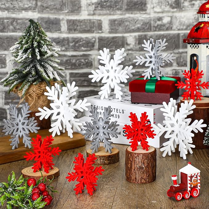 Qunclay 20 Pcs Wooden Snowflake Decorations 3D Snowflake Tabletop Decor by Qunclay