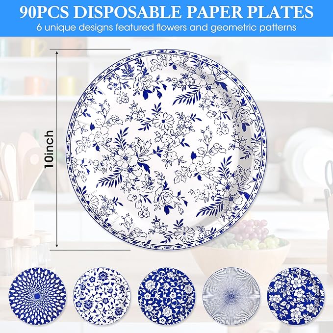 90 Pcs Paper Plates 10 Inch Bulk Thick Heavy Duty Disposable Plates Printed - Image 4