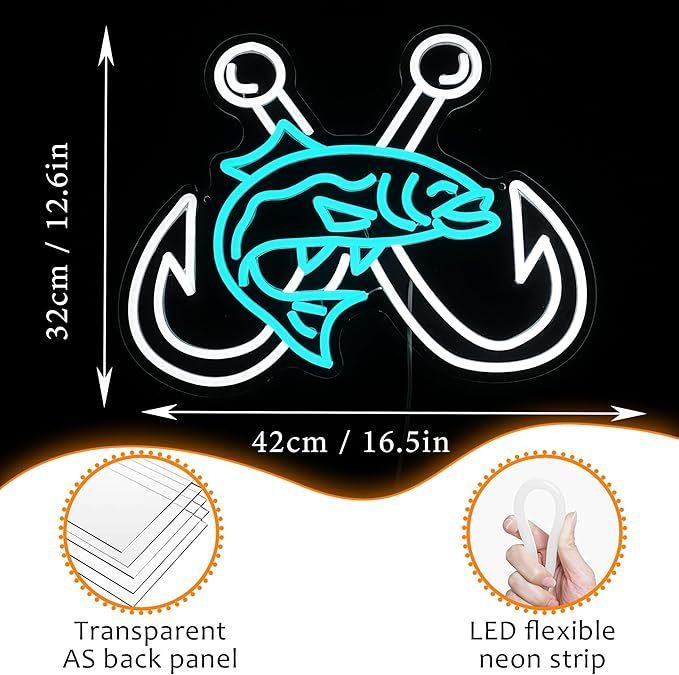 LISIGNVE Crossed Fish Hooks Neon Sign Fishing Led Neon Light - Image 3
