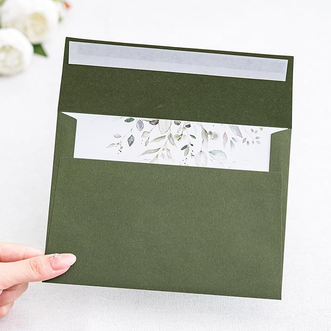 PONATIA 50 PCS 5x7 Envelopes, Olive Green Self- Adhesive A7 Envelopes - Image 8