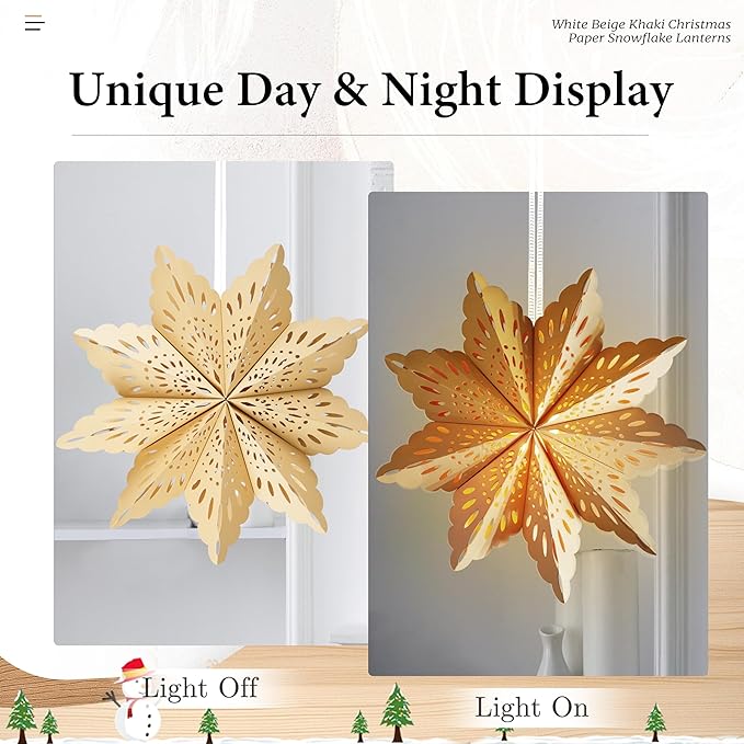 5Pcs Christmas Paper Snowflake Lanterns, Large Christmas Paper Star Lanterns - Image 5