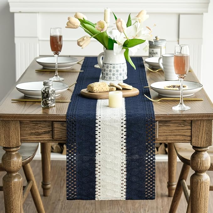 Artoid Mode Dark Blue Farmhouse Rustic Table Runner, Seasonal Hollow Kitchen - Image 2