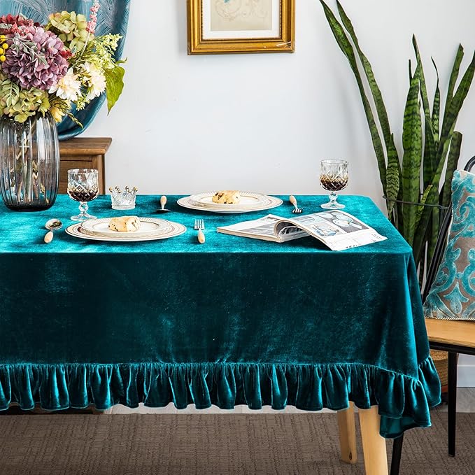 Velvet Tablecloth Luxurious Solid Rectangle Table Cloth, Oblong Retro Farmhouse by GLORYSEASON
