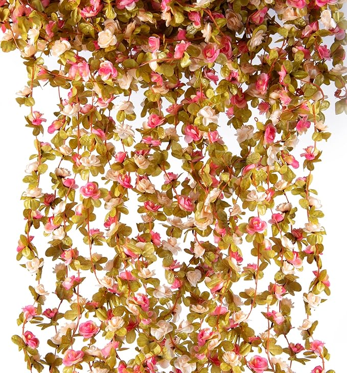6 Pcs x 8.2 ft Flower Garland Artificial Rose Vine Flowers by PONKING