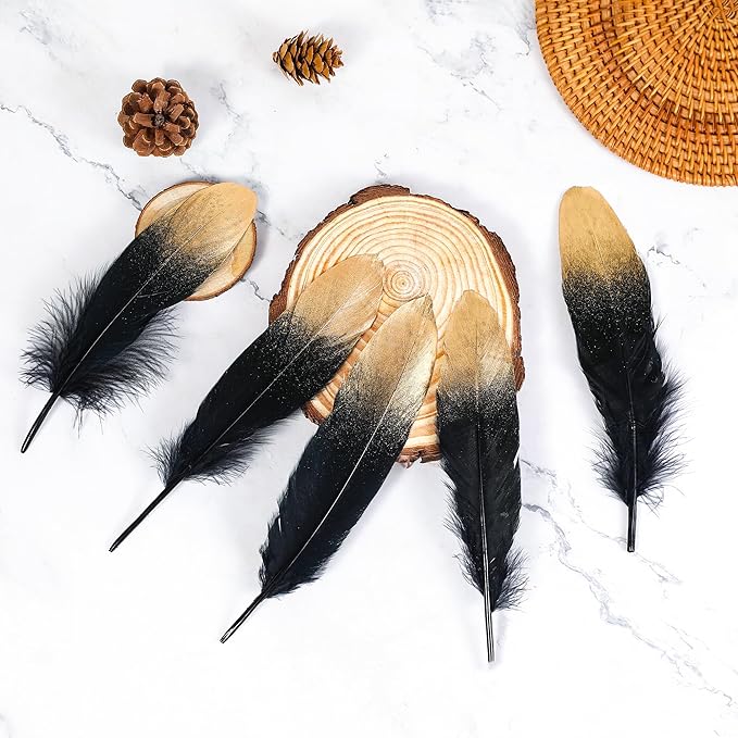 Larryhot Dipped Gold & Black Goose Feathers - Image 5