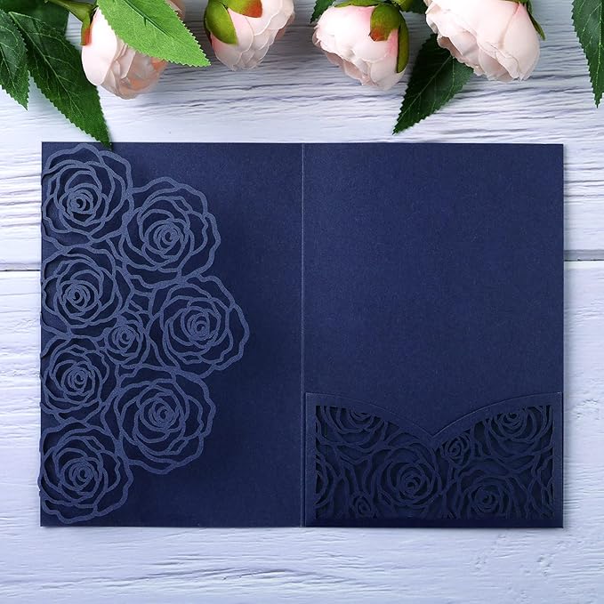 20 Pcs Laser Cut Wedding Invitations Card Pocket by YHOTA