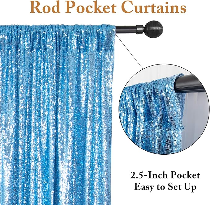 ShinyBeauty Sequin Curtains 4 Panels Baby Blue | Sparkle Photo Backdrop - Image 4