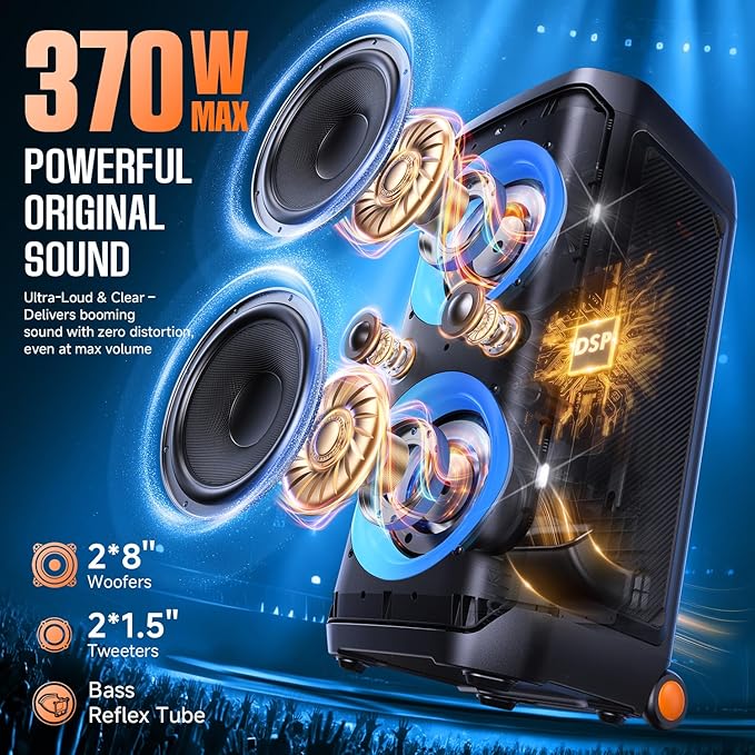 W-KING Portable Speaker Bluetooth Partybox Loud, 370W MAX Pro Sound, Deepest - Image 2