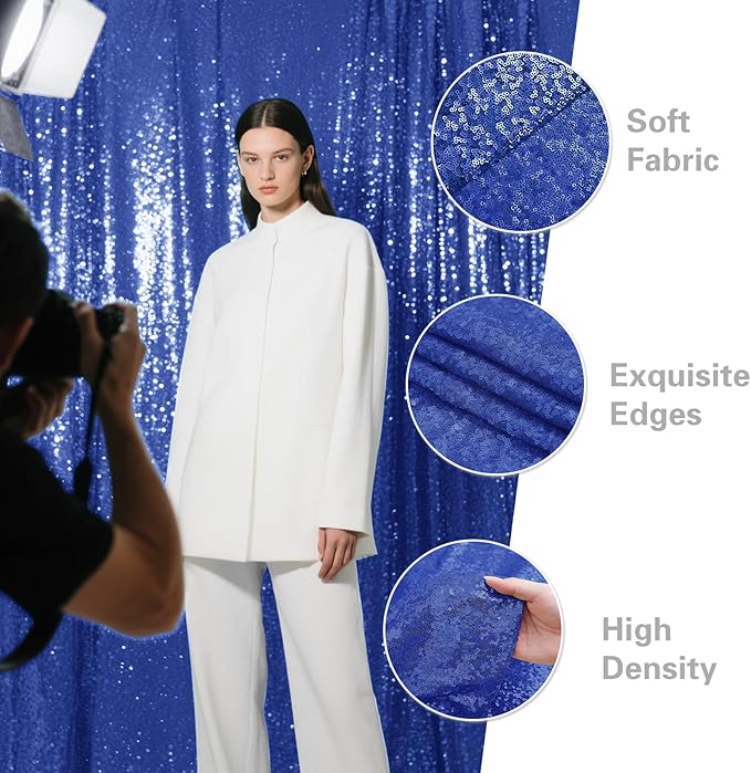 Navy Blue Sequin Backdrop Curtain 2 Pieces 2FTx8FT Glitter Photography Backdrop - Image 5