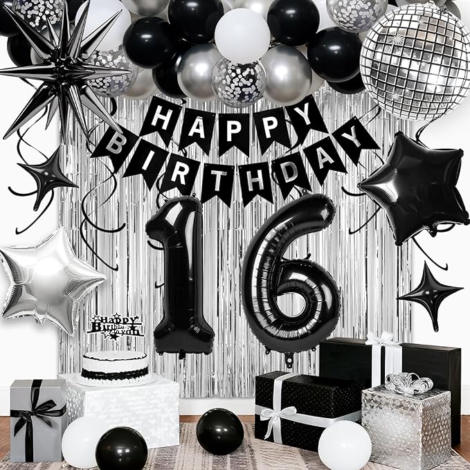 16th Birthday Decorations for Boys Girls, Fringe Curtains Kit by Birthdaypartyexpert