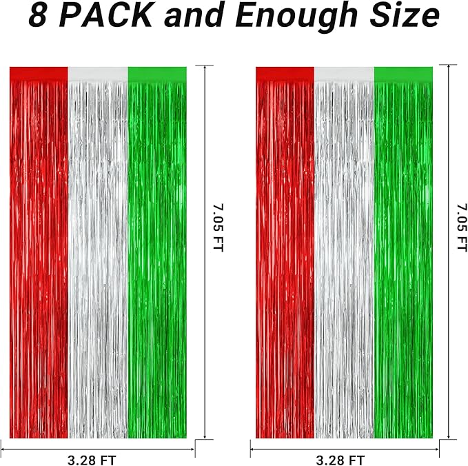 8 Pack Christmas Photo Backdrop, 3.28 FT x 7.05 FT Red Silver Green Party - Image 2
