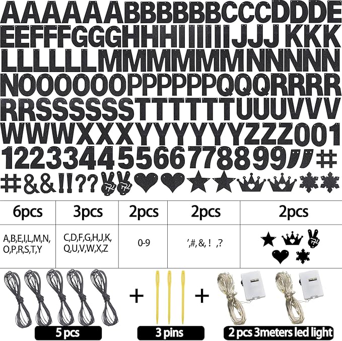 167Pcs DIY Glitter Customizable Banner Kit Happy Birthday Custom Letters Banner - Image 2