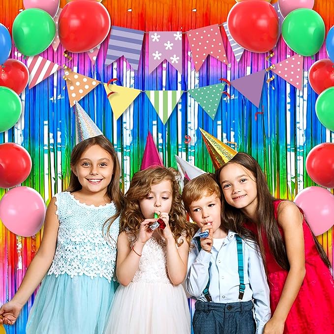 6 Pack Dark Rainbow Foil Fringe Curtains Backdrop, 3.28 x 8.2 Ft Metallic - Image 4