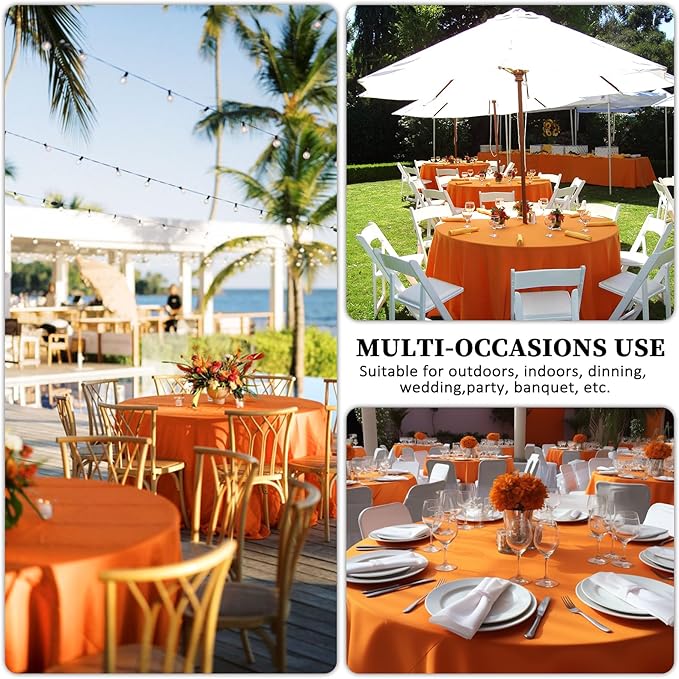 8 Pack Orange Round Tablecloth 120 Inch Stain and Wrinkle Resistant Round - Image 6