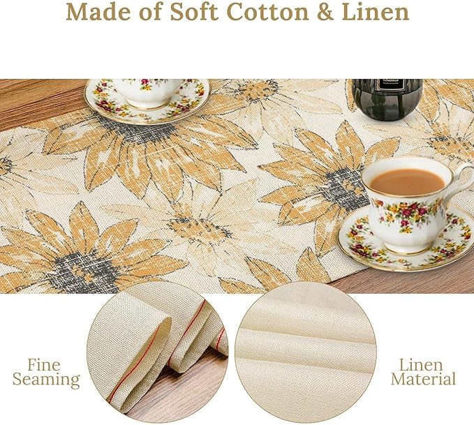 Chrysanthemum Vintage Floral Table Runner, Elegant Grunge Orange Sunflower - Image 7