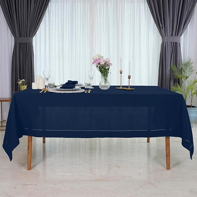 D'Moksha Homes Navy Blue Linen Tablecloth 60 x 108 Inch - Image 3