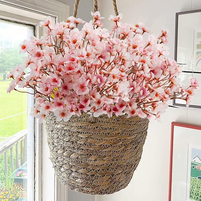 Uieke 4Pcs Artificial Cherry Blossom Flower, Silk Peach Flowers Fake Plants - Image 3