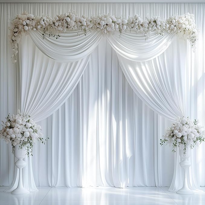 60ftx12ft Wrinkle Free White Backdrop Curtain, 12 Panels 12FT Height White - Image 7