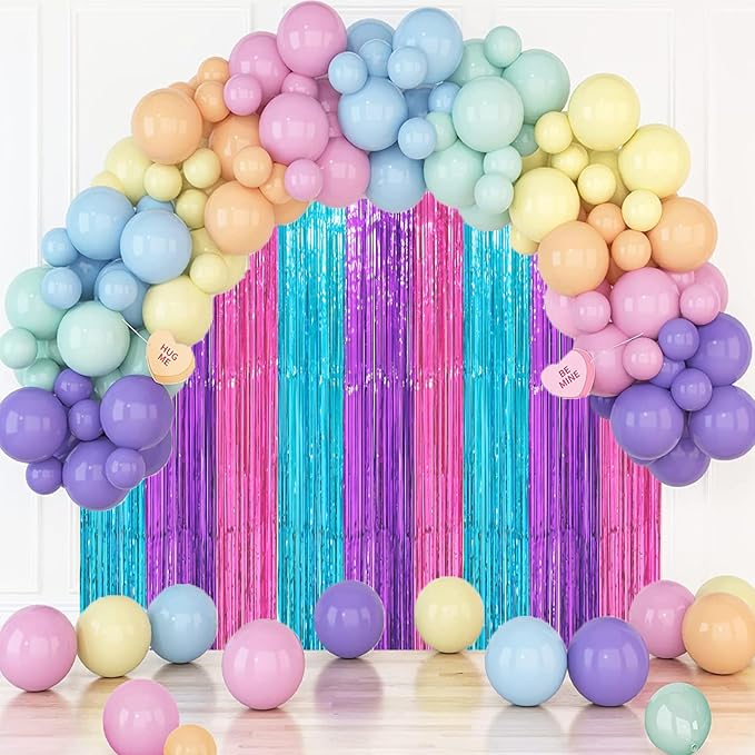 2 Pack Blue Purple Pink Foil Fringe Backdrop Curtains, Tinsel Streamers Party - Image 7