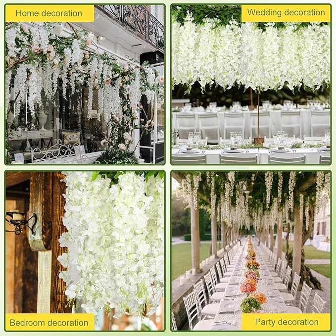 Wisteria Artificial Flowers Garland，6Pcs Total 36ft Silk Fake White Wisteria - Image 6