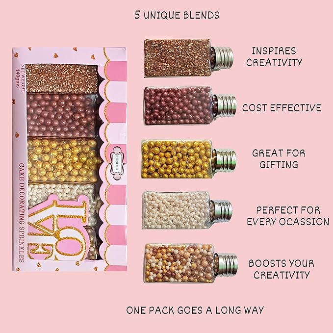 Confect Sprinkle Mix – Edible Gold, Bronze & White Sugar Pearls - Image 9