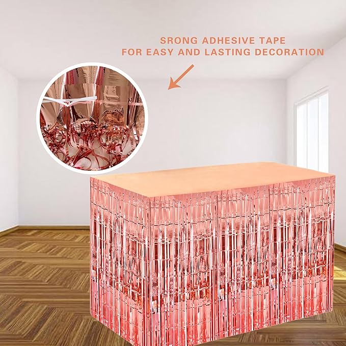 Rose Gold Streamers Party Decorations, 2 Packs Rose Gold Table Skirts Metallic - Image 3