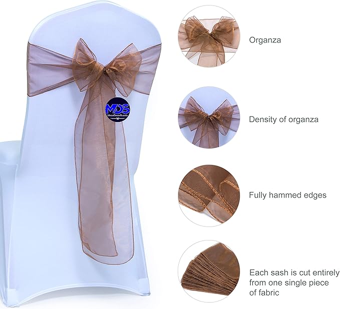 MDS Pack of 250 PCS Organza Chair Sashes Wider Dining Chair Bows Ribbon Tie Back - Image 2