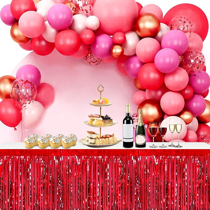 3 Pack 29x108 Inch Red Foil Fringe Table Skirts Metallic Banner - Image 5