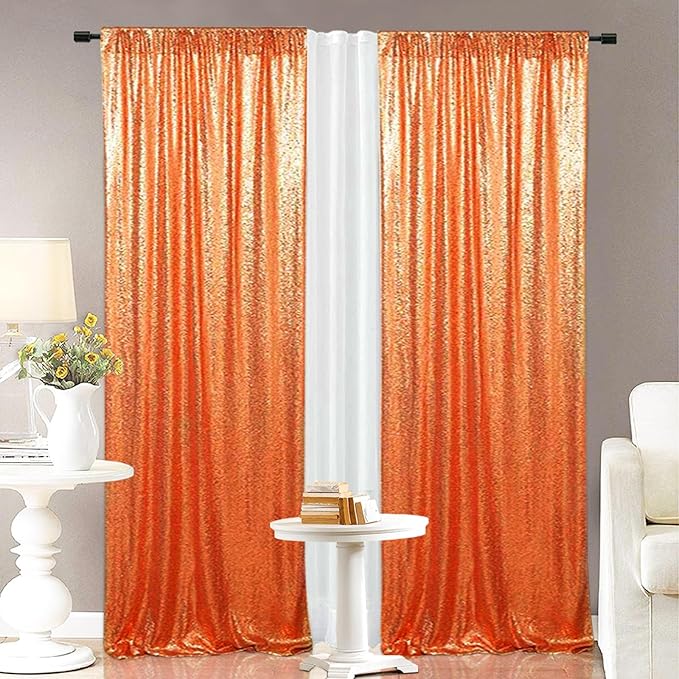 Eternal Beauty Sequin Backdrop Curtains, 2x8 Ft-2 Panels Orange Back Drop - Image 3