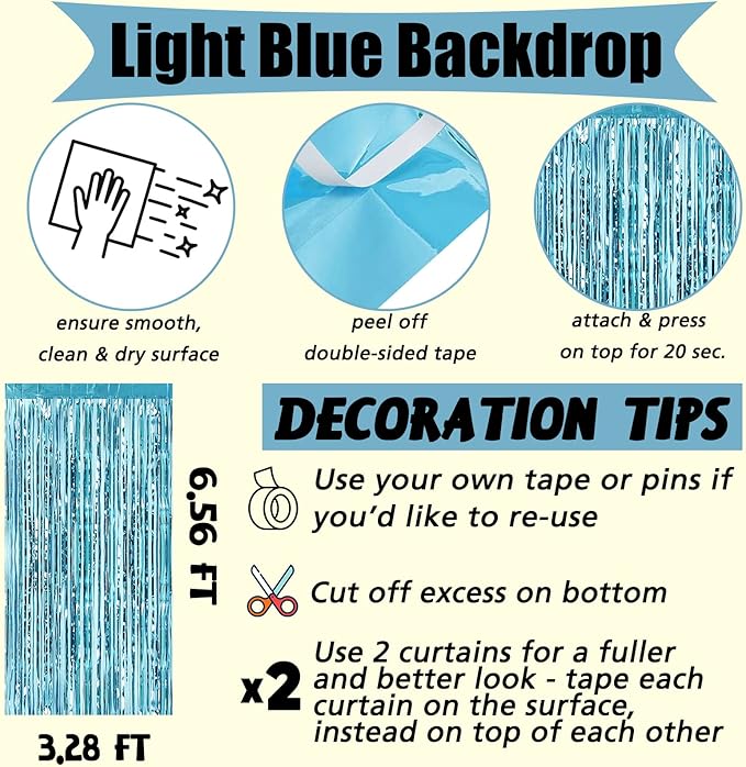 4 Pack Fringe Curtain Backdrop, 3.2Ft x 6.6Ft Light Blue Metallic Tinsel Foil - Image 2