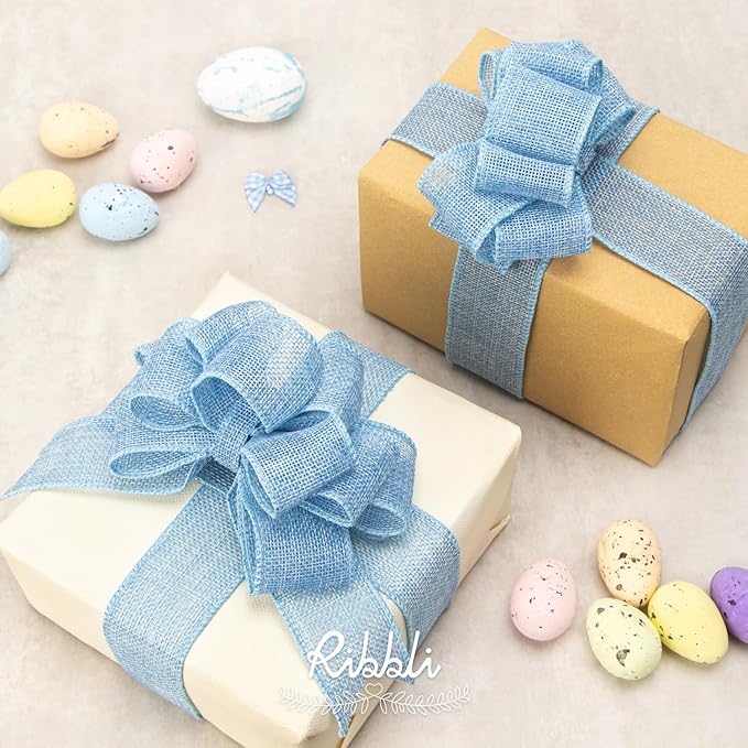 Ribbli Baby Blue Burlap Wired Ribbon, 1-1/2” Inch x Continuous 10 Yard - Image 5