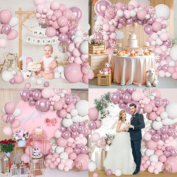 Amandir 153pcs Pink White Balloons Arch Garland Kit, Different Sizes 18 12 10 - Image 6