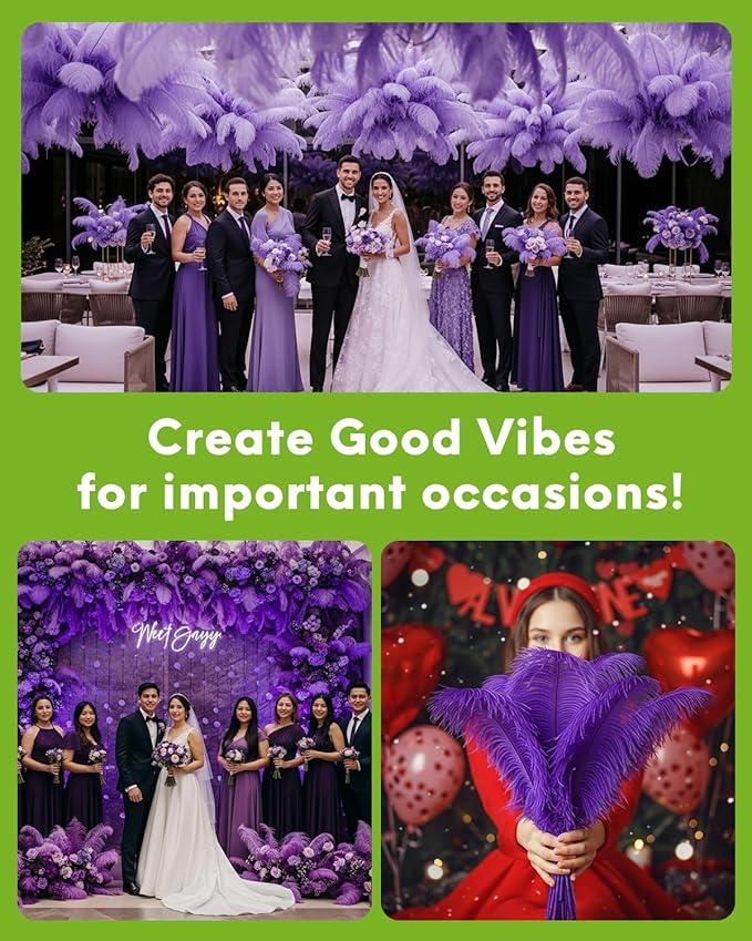 NEWONG 30pcs Purple Ostrich Feathers Natural Bulk 8-10inch Vase Craft Wedding - Image 4
